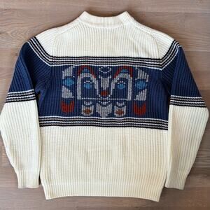 VTG 70s Silton California Fisherman Sweater RARE Aztec Thunderbird Mens Large